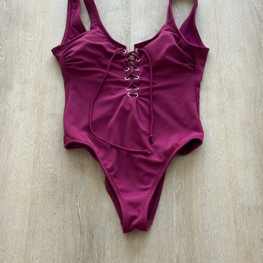 California Waves Purple One-Piece Swimsuit with Lace-Up Detail - Picture 3 of 6